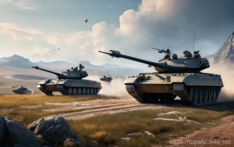 top war 고급 유저 공략 - A vibrant, futuristic military base at dusk, designed for optimal resource management. Various high-...